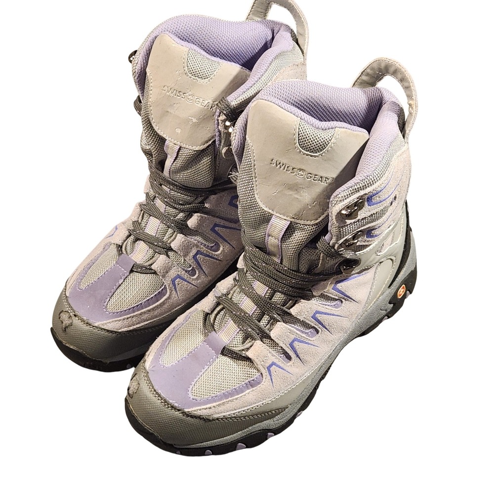 Swiss‎ Gear Women's Hiking Boots High Top Light Gray Purple Lace Up